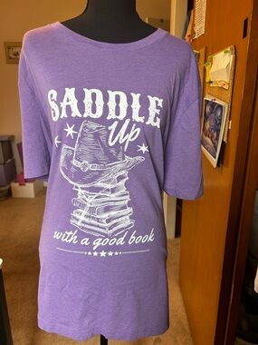Bella Canvas Purple 'Saddle Up with a Good Book' Graphic Tee